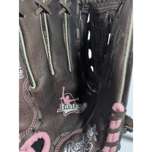 Rawlings WFP120 Fastpitch Softball Glove 12 Inch LHT Brown w/ Pink Trim Leather - Picture 3 of 8